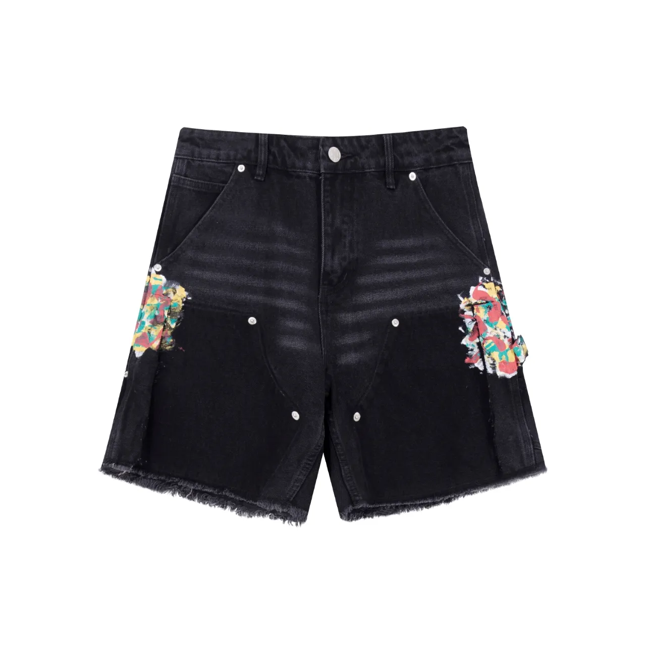 668#Gallery Dept New Splashed Ink Splashed Paint Logging Pants Spliced ​​Cargo Pants Washed Jeans Shorts Beautiful Trendy Five-Fifth Pants Versatile Casual Pants Blue Black Gray Khaki S~XL P250